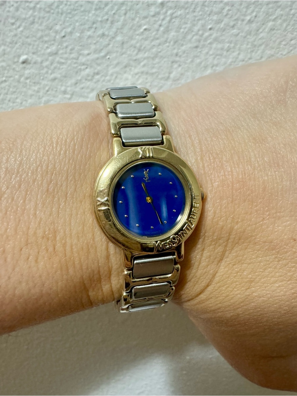 Vintage YSL Yves Saint Laurent Blue Dial Two Tone Quartz Watch